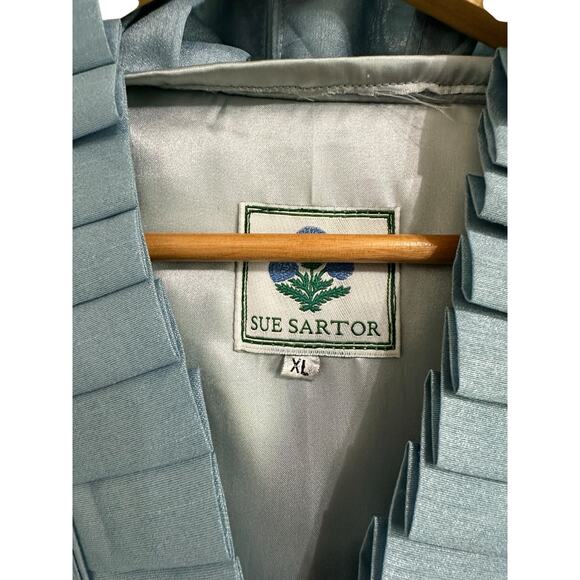 Sue Sartor Pleated flounce maxi mist raw silk taffeta dress size XL $595 - Picture 5 of 8